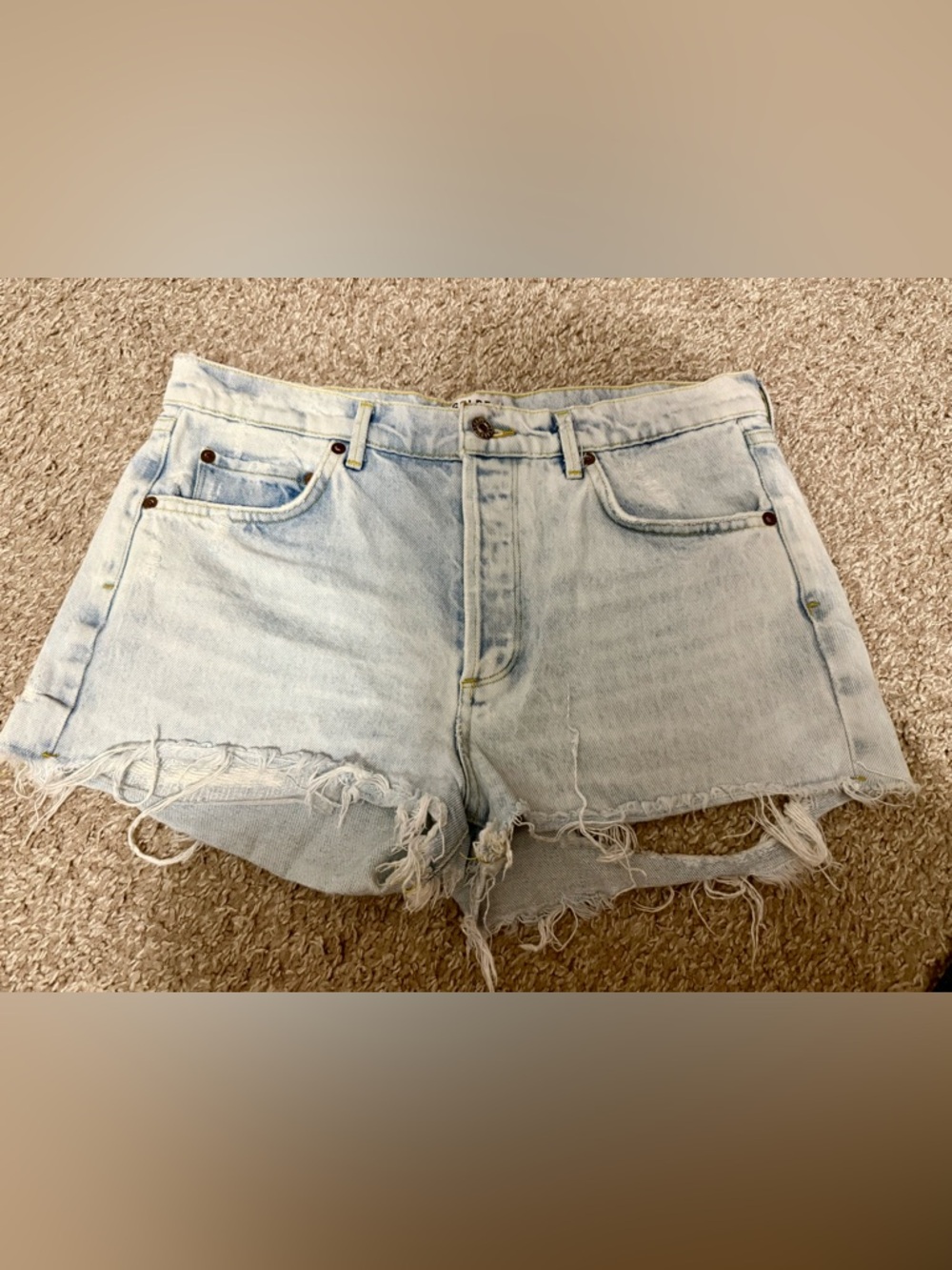 Agolde Light Wash High Rise Denim Shorts Frayed Hem Vintage Style Women’s 30